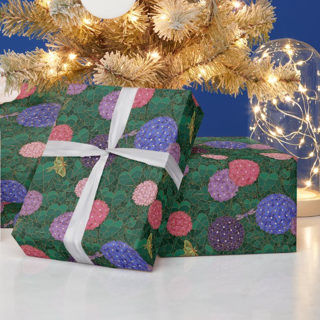 Sunlit Moth Hydrangea Garden Bronze Medium Wrapping Paper (Holidays)