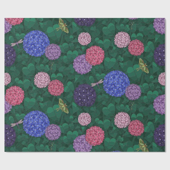 Sunlit Moth Hydrangea Garden Pewter Large Wrapping Paper (Flat)