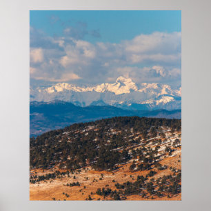 Sunlit mountain Triglav orange grass Poster