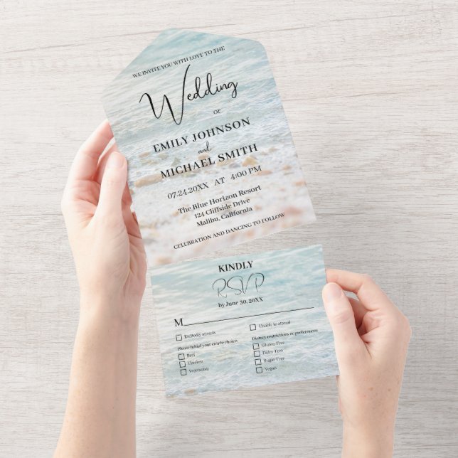 Sunlit Ocean Shore Wedding All In One Invitation (Tearaway)