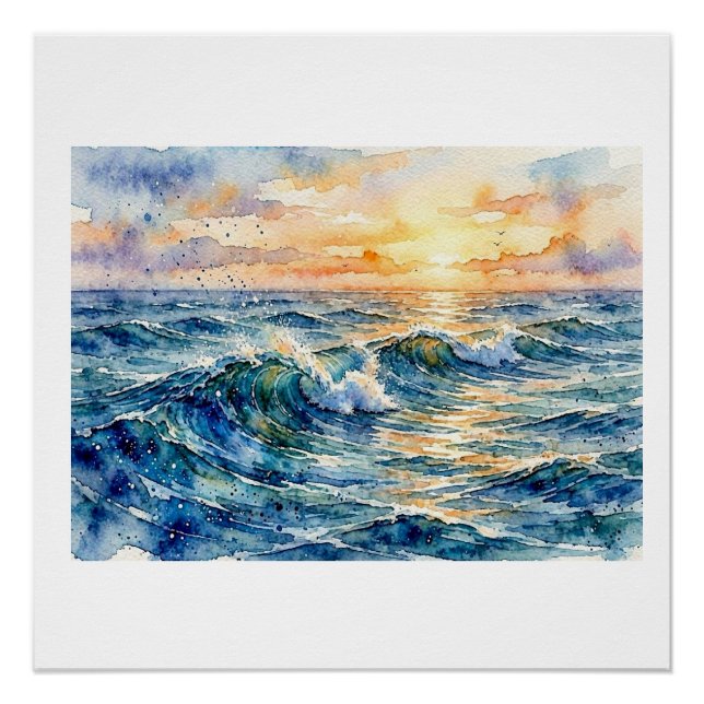 Sunlit Ocean Waves,  Poster (Front)