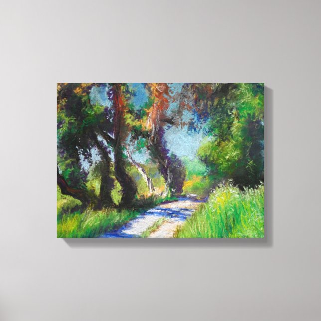 Sunlit Olive Grove Pastel Landscape Canvas Print (Front)