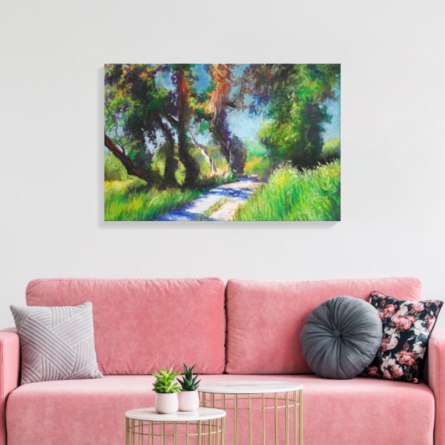 Sunlit Olive Grove Pastel Landscape Canvas Print (Insitu(LivingRoom))