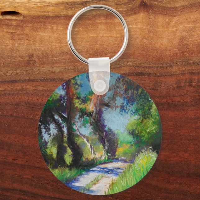 Sunlit Olive Grove Pastel Landscape Key Ring (Front)