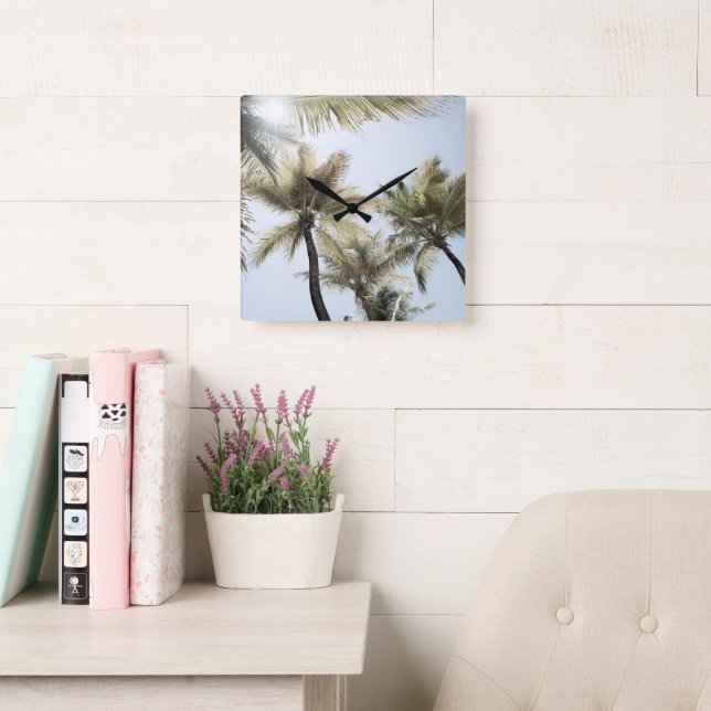 Sunlit Palm Jungle #1 #tropical #wall #art Square Wall Clock (Reading Room)