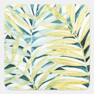Sunlit Palms - Palm Tree Leaves Square Sticker