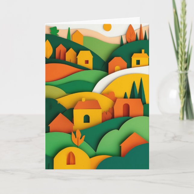 Sunlit Paper Village Card (Front)