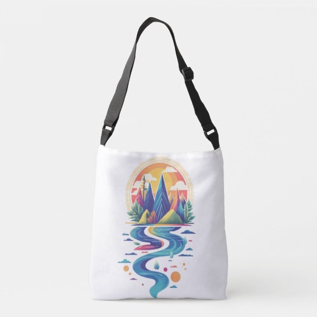 Sunlit Peaks and Flowing River Crossbody Bag (Back)