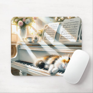 Sunlit Piano Cat Cottagecore Dream Mouse Mat