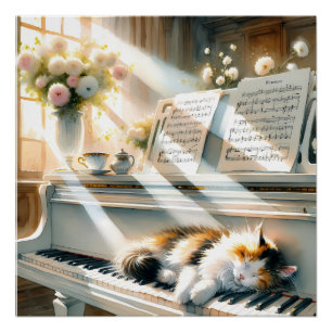 Sunlit Piano Cat Cottagecore Dream Poster