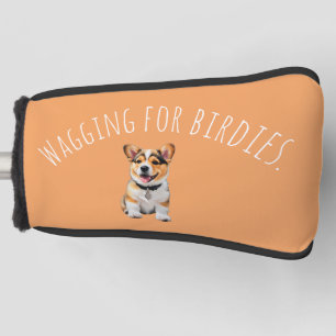 Sunlit Pumpkin-Toned Corgi 'Wagging for Birdies' Golf Head Cover