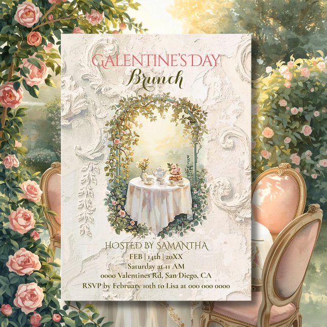 Sunlit Rococo Garden Arch Galentine Brunch Florals Invitation (Creator Uploaded)
