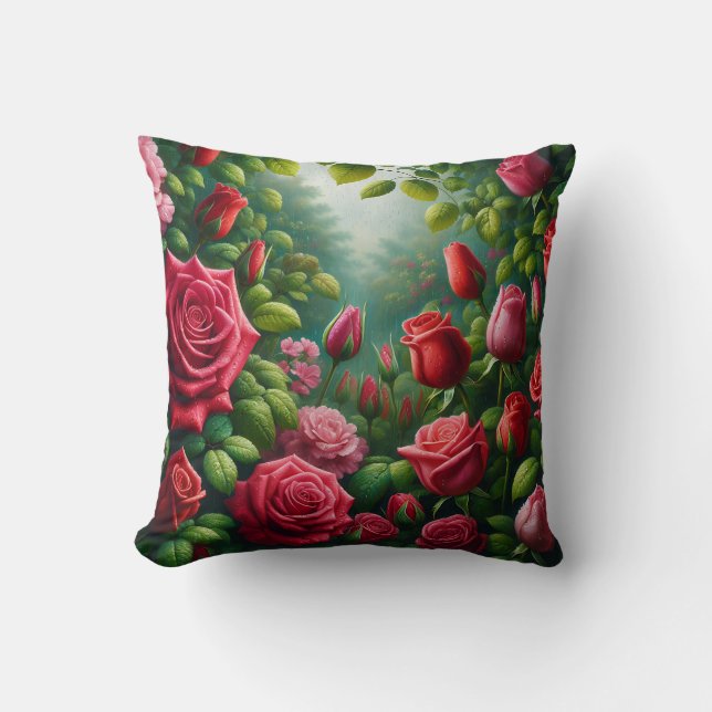 “Sunlit Rose Garden: Dew-Kissed Blooms" Cushion (Front)