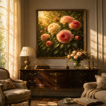 Sunlit Roses Oil Painting – Vintage Floral Wall Ar