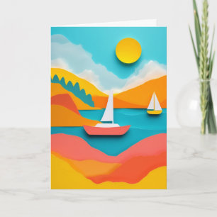 Sunlit Sailboats by Lake Card