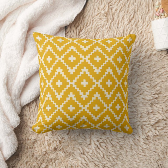 Sunlit Sands – Yellow Boho Moroccan Geometry Cushion (Blanket)
