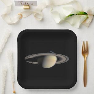 Sunlit Saturn Gas Giant Planet by Cassini Paper Plate