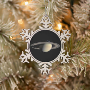 Sunlit Saturn Gas Giant Planet by Cassini Snowflake Pewter Christmas Ornament