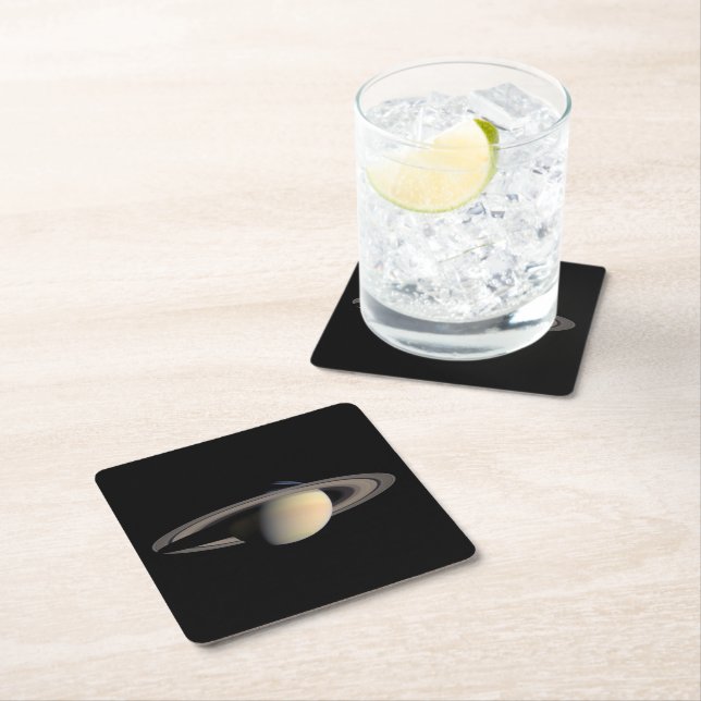 Sunlit Saturn Gas Giant Planet by Cassini Square Paper Coaster (Insitu)