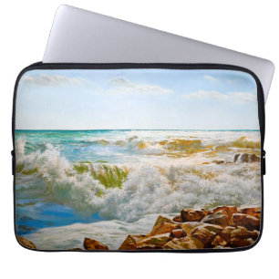 Sunlit Sea with Crashing Waves Laptop Sleeve