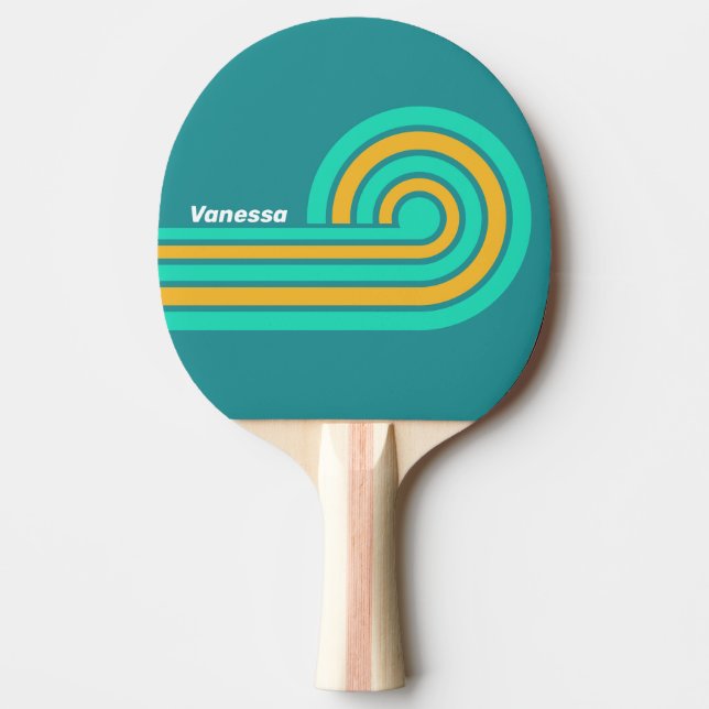 Sunlit Seas Curl Stripes with Name Ping Pong Paddle (Front)