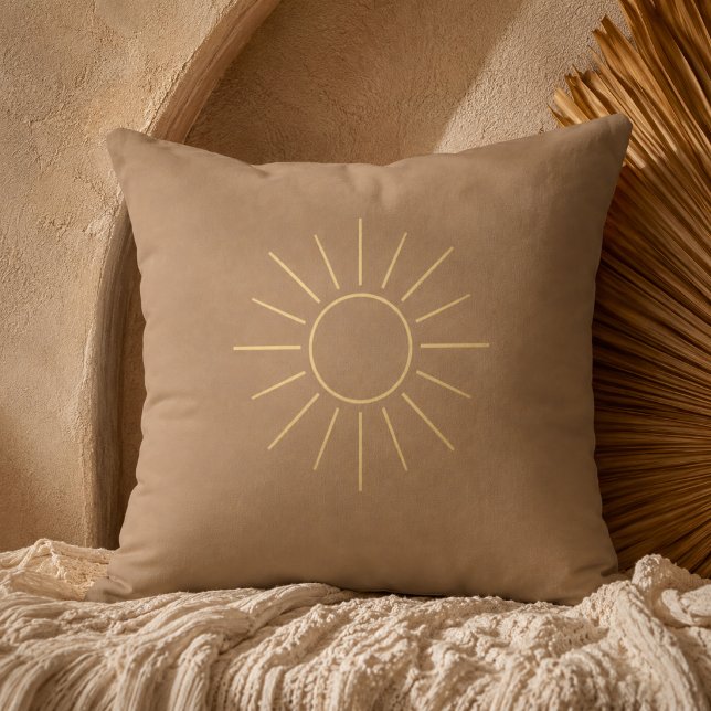 Sunlit Serenity Throw Pillow (Golden sun rays on a sand-inspired backdrop add refined character to modern earthy decor.)