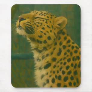 Sunlit Silence – Resting Leopard in Forest Light Mouse Mat