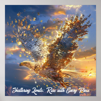 Sunlit Soaring Eagle Puzzle Poster
