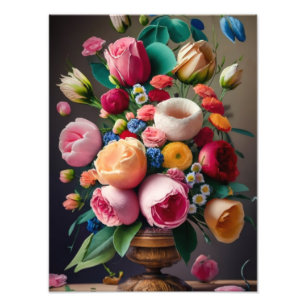 Sunlit Still Life: Vibrant Bouquet in Glass Vase Photo Print