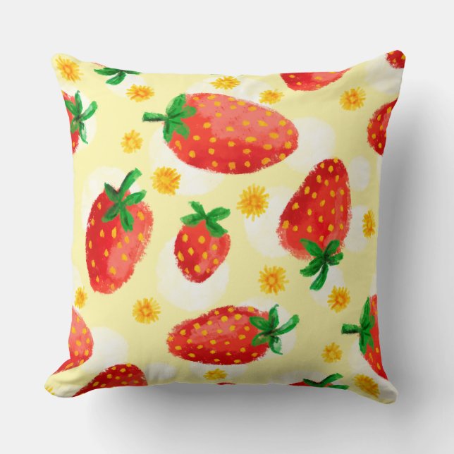 Sunlit Strawberries & Daisies Pillow (Front)