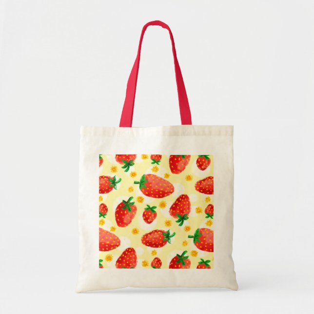 Sunlit Strawberries & Daisies Tote Bag (Front)