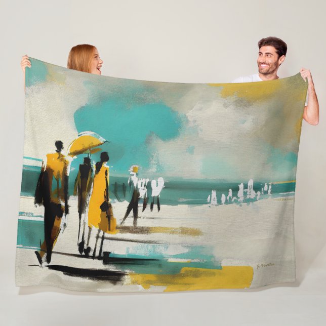 Sunlit Stroll – Abstract Figures In Open Light Fleece Blanket (In Situ)
