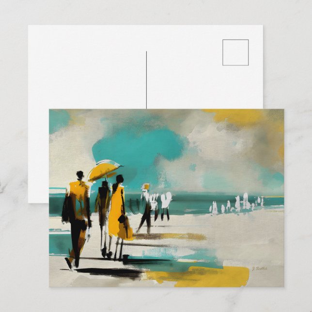 Sunlit Stroll – Abstract Figures In Open Light Postcard (Front/Back)