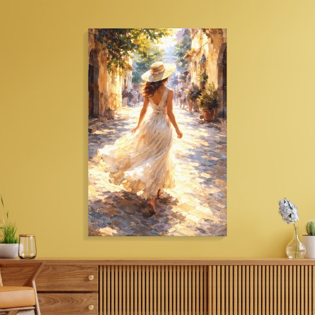 Sunlit Stroll: Impasto Style Canvas Print (Insitu(LivingRoom))