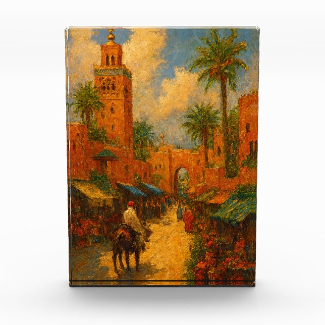 Sunlit Stroll Through Marrakech Marocco Vintage Photo Block (Front)