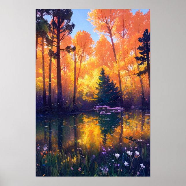 Sunlit Tapestry of Towering Trees Poster (Front)