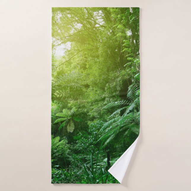 Sunlit tree canopy in tropical jungle  bath towel (Bath Towel)