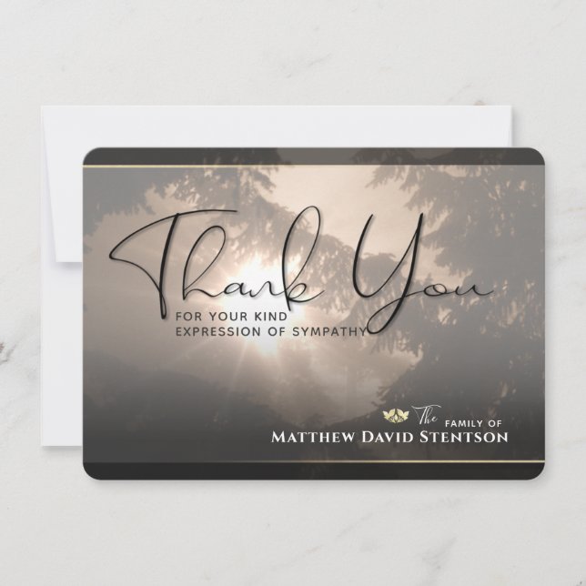 Sunlit Trees in Nature Sympathy Thank You Card (Front)