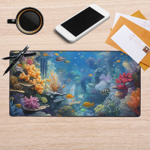Sunlit Tropical Underwater Coral Reef Desk Mat