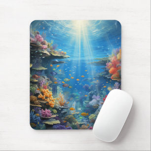 Sunlit Tropical Underwater Coral Reef Mouse Mat