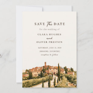 Sunlit Tuscan Countryside Hill Town Italy Wedding Save The Date