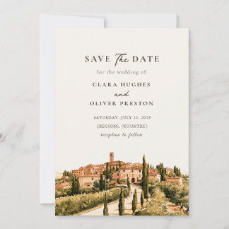 Sunlit Tuscan Countryside Hill Town Italy Wedding  Save The Date
