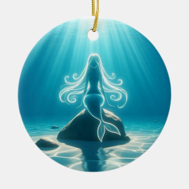 Sunlit, underwater mermaid ceramic tree decoration (Front)