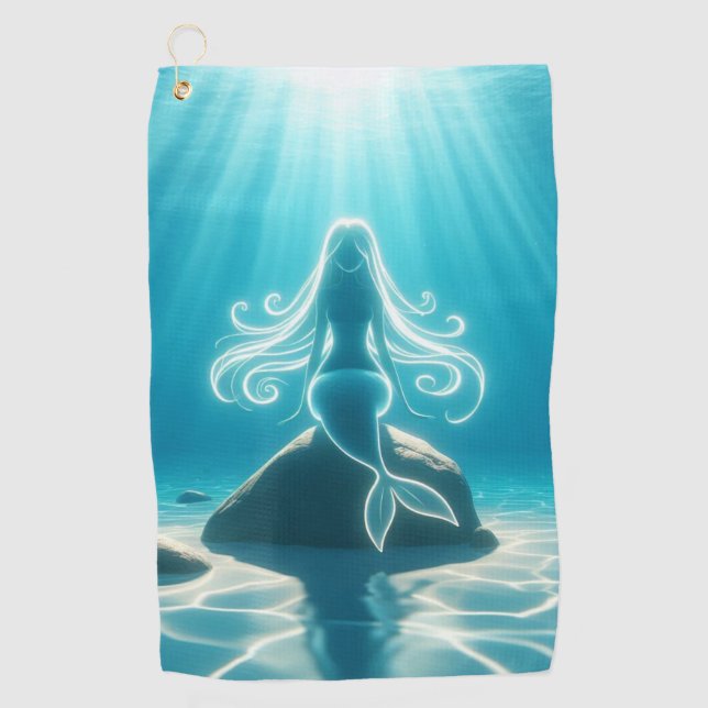 Sunlit, underwater mermaid golf towel (Front)