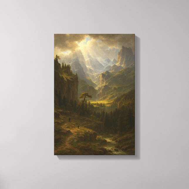 Sunlit Valley Mountain View Canvas Print (Front)