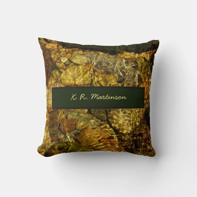 Sunlit Water Ripples over Rocks Personalised Cushion (Front)