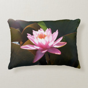 Sunlit Waterlily Pink Floral Water Garden Decorative Cushion