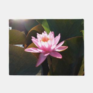 Sunlit Waterlily Pink Floral Water Garden Doormat
