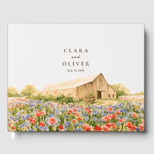 Sunlit Wildflower Meadow Barn Provence Wedding Guest Book