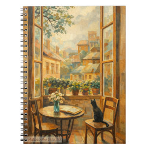Sunlit Window Cat & Cosy Cityscape Notebook